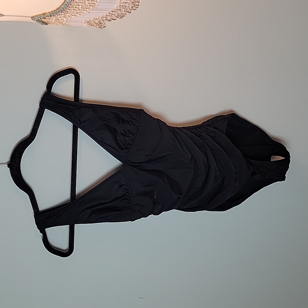 NWT Jcrew black ruched V neck one piece swimsuit